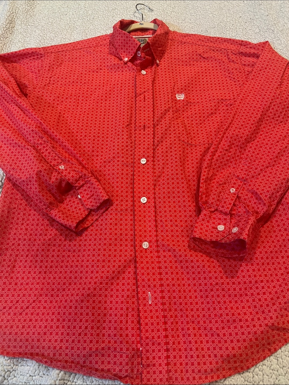 Cinch Red Patterned Button-Down Shirt - Picture 2 of 10